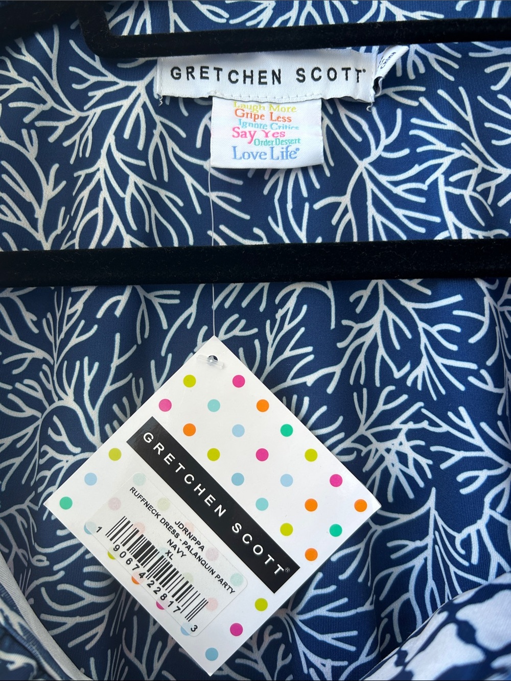 Gretchen Scott Designs Navy & Orange “Palaquin Party” print dress. - Picture 2 of 3